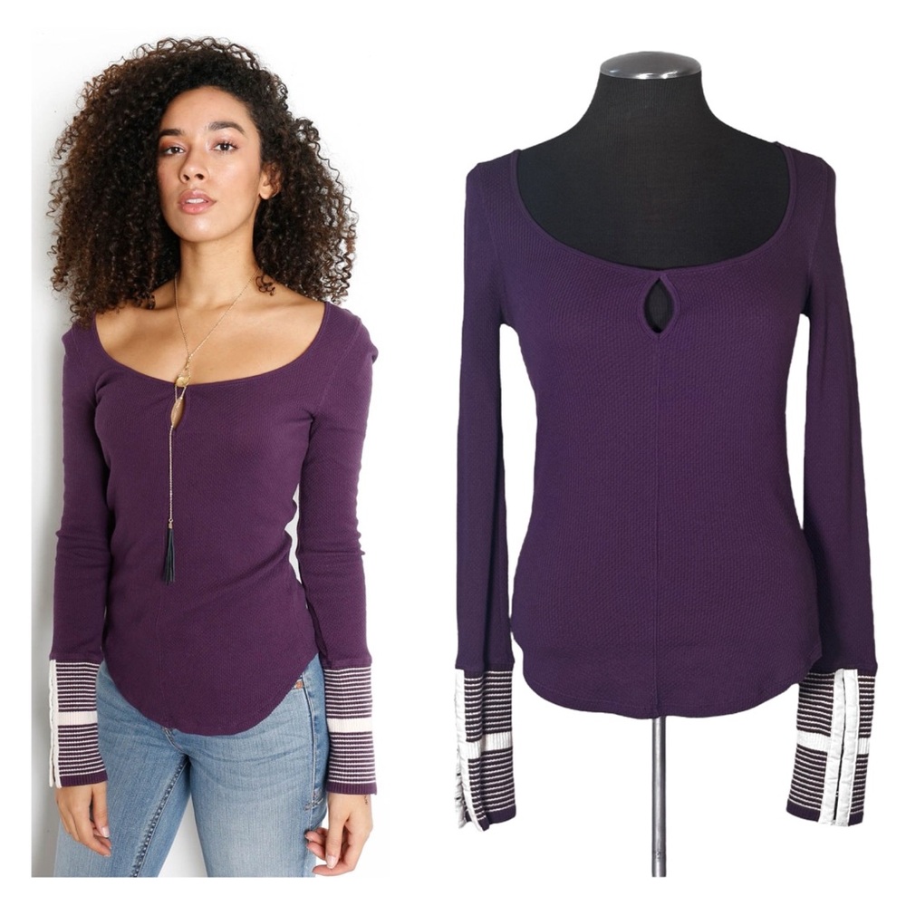 Free People – Mod Stripe Thermal Cotton Keyhole Top – Extra Small XS